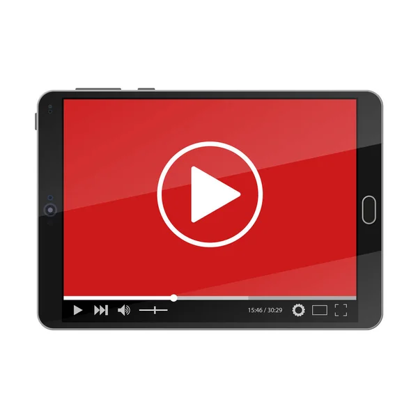 Tablet PC con reproductor de vídeo en la pantalla . — Vector de stock