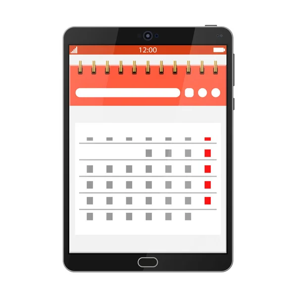 Calendário de parede espiral de papel no tablet pc — Vetor de Stock