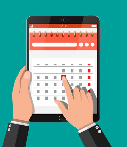 Calendario da parete a spirale di carta in tablet pc — Vettoriale Stock