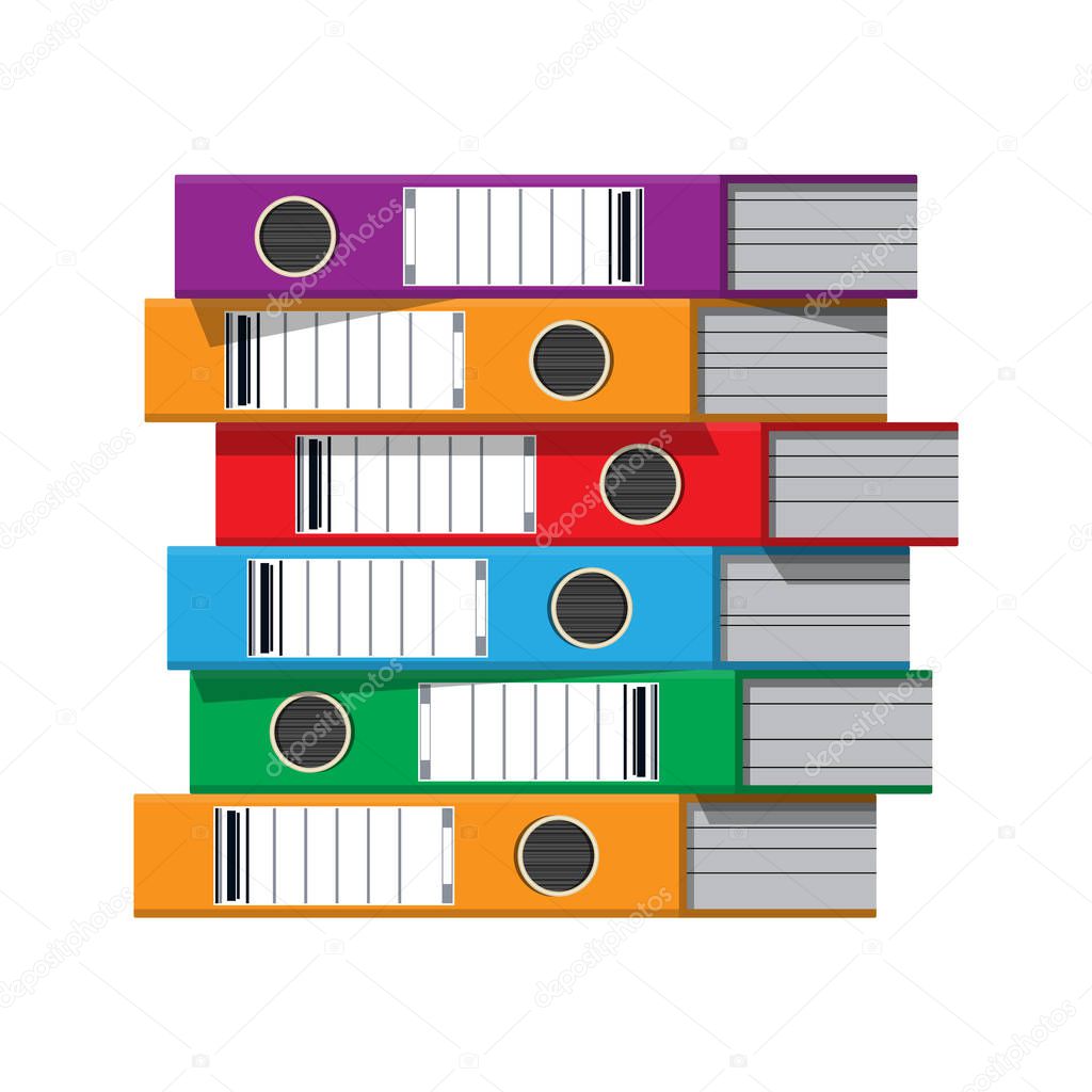 Files, ring binders, colorful office folders.