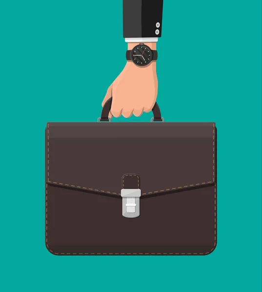 Businessman with wrist watch and suitcase in hand — Stock Vector