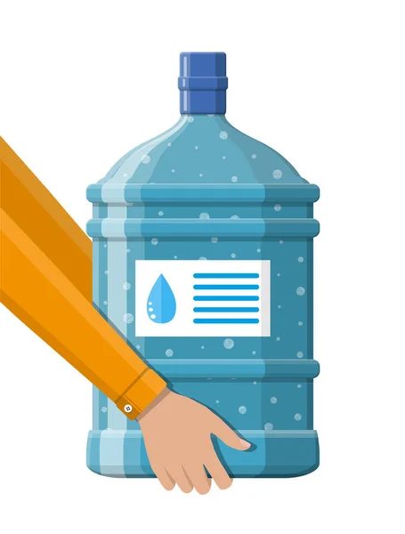 Big bottle with clean water for cooler in hand — Stock Vector