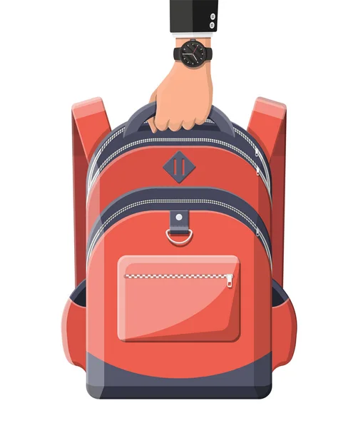 Барвистий шкільний рюкзак в руці . — стоковий вектор