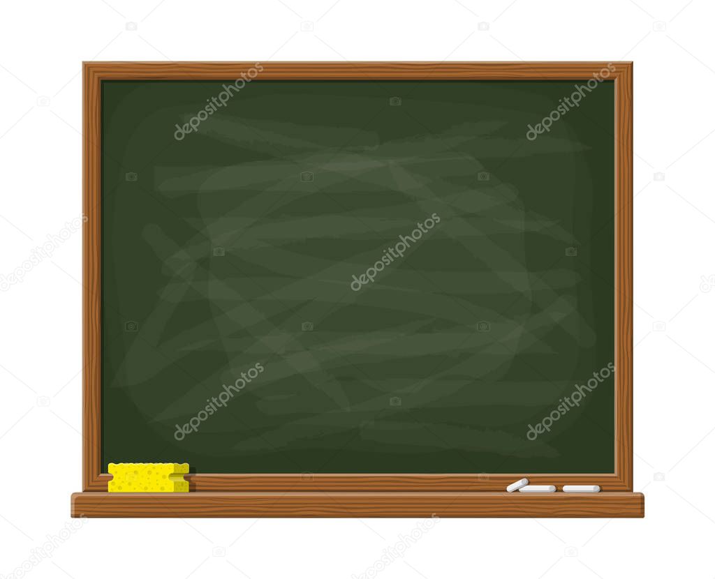 Empty green chalkboard with wooden frame.