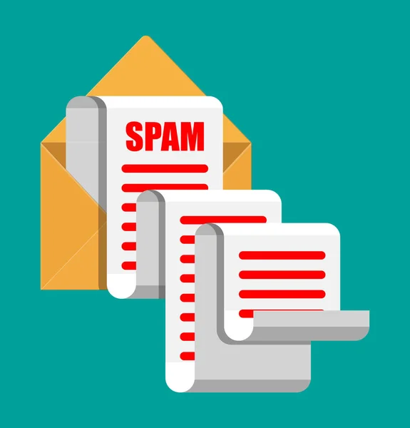 Carta gialla enevelope e concetto di spam mail . — Vettoriale Stock