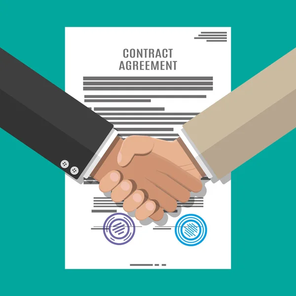 Contract Agreement Paper Blank Seal Handshake Businessmen Shake Hands Successful — Stock Vector