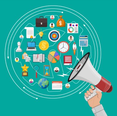 El ve farklı simgeler megafon.