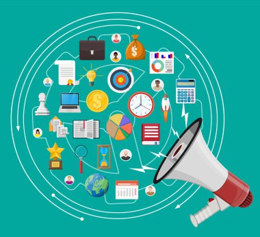 Megafon ve farklı simgeler.