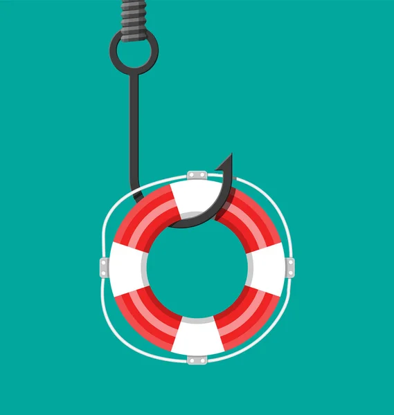 Halászat horog a mentőgyűrűt. — Stock Vector