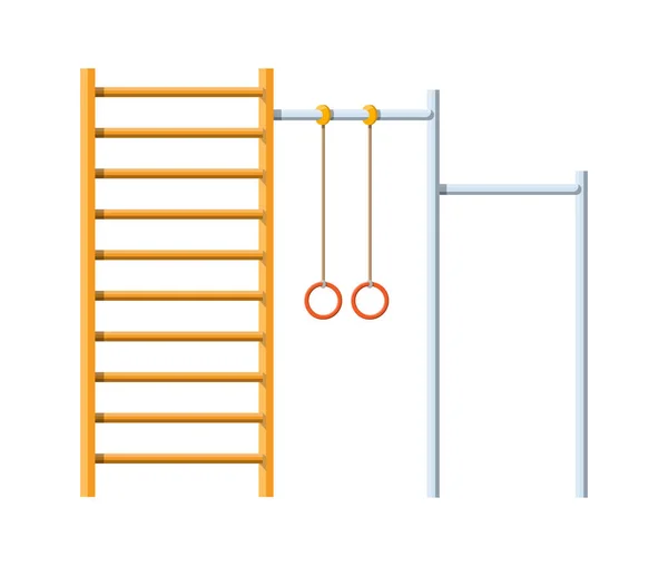 Horizontal bar with climbing rings and ladder — Stock Vector
