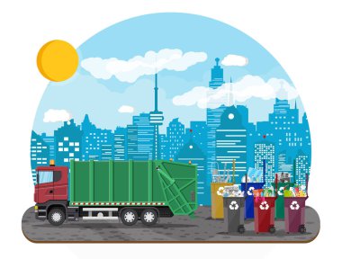 Urban cityscape with garbage car clipart