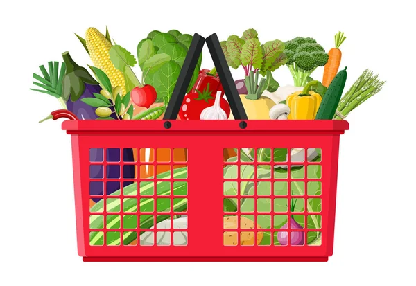 塑料购物篮装满蔬菜. — 图库矢量图片