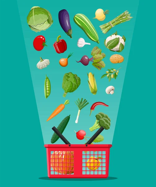 Cesta de compras llena de verduras . — Archivo Imágenes Vectoriales