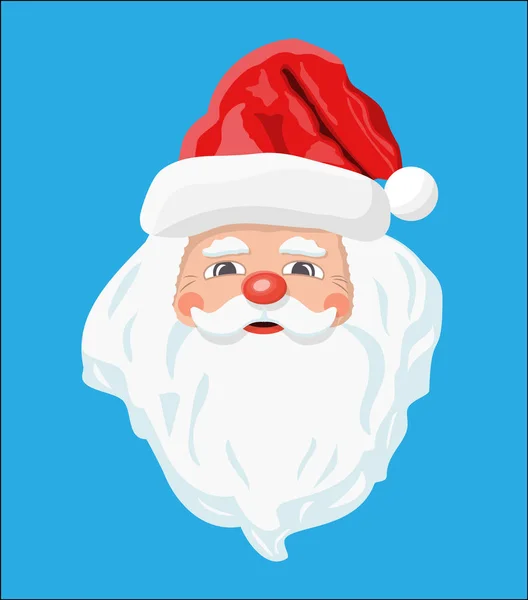 Cabeza de Santa Claus con barba y sombrero rojo . — Vector de stock