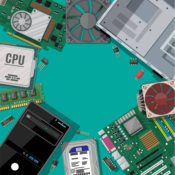 Montagem de PC. Hardware de computador pessoal . — Vetor de Stock