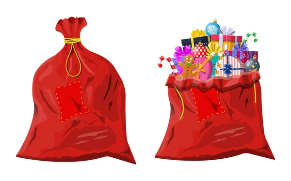 Bolso Cerrado Abierto Rojo Navidad Cajas Regalo Bolsa Tela Colorido — Archivo Imágenes Vectoriales