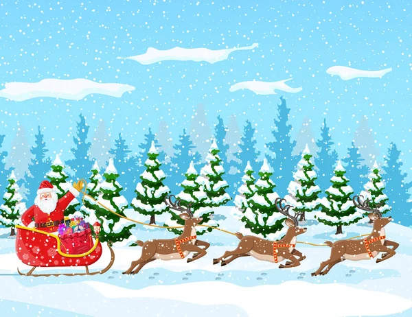 Noel Baba'dan Ren geyiği kızak sürmek. — Stok Vektör