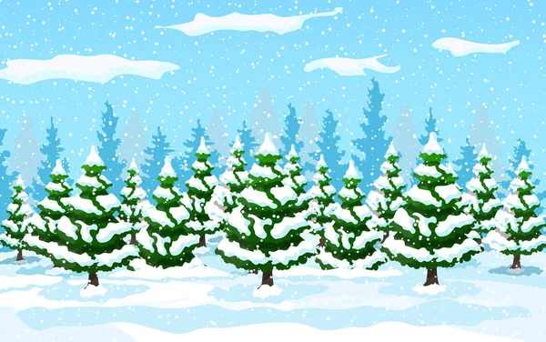 Зимний пейзаж с белыми соснами на снегу — стоковый вектор