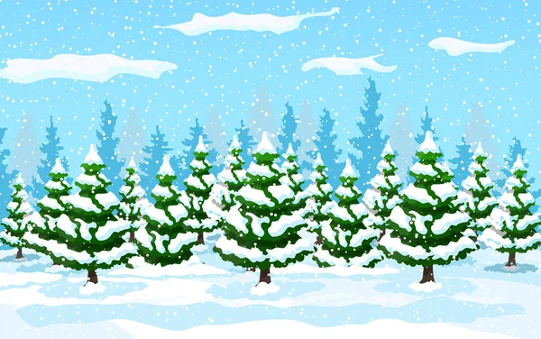 Winter landscape with white pine trees on snow — Stock Vector