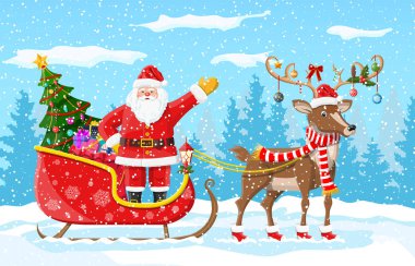 Noel ağacı Noel Baba Ren geyiği kızak ile