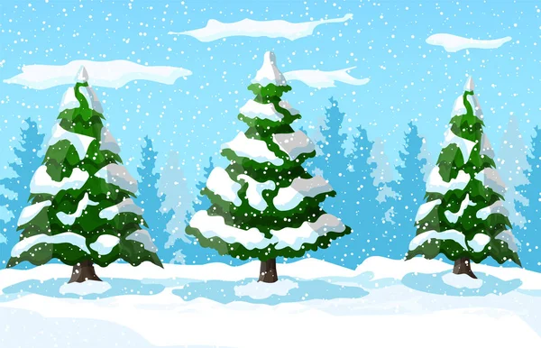 Paisaje invernal con pinos blancos sobre nieve — Vector de stock