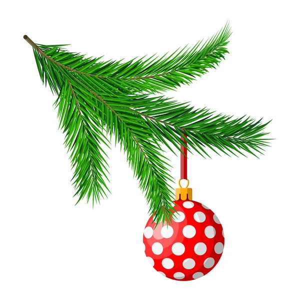 Christmas tree branches and hanging glitter ball. — Stock Vector