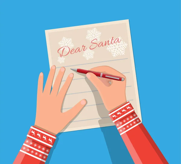 Stylo à main pour enfant écrivant une lettre au Père Noël . — Image vectorielle