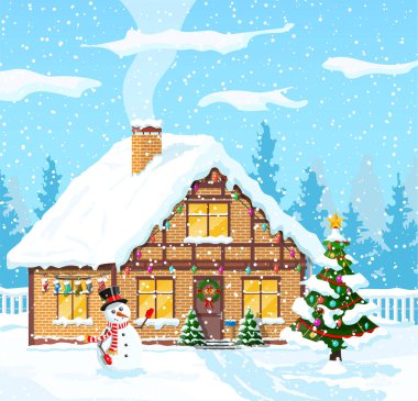 Banliyö evi karla kaplı.