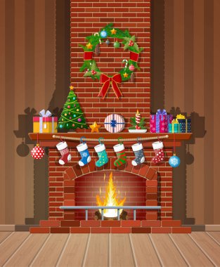 Christmas kırmızı tuğla klasik şömine