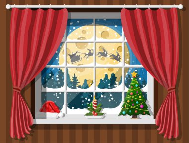 Noel Baba ve onun Ren geyiği Oda penceresinde görünüyor.