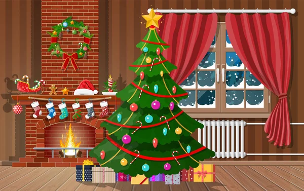 Navidad interior de la habitación — Vector de stock