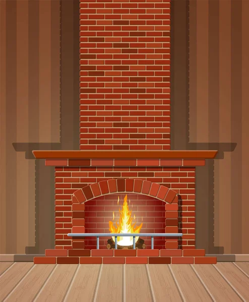 冬季室内篝火。砖制壁炉 — 图库矢量图片