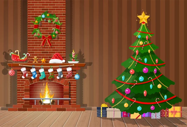 Weihnachten Innenraum des Zimmers — Stockvektor