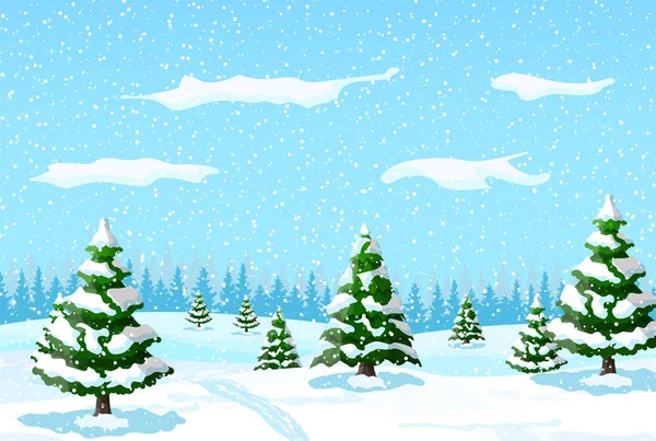 Zimní krajina s bílou borovic na sněhu — Stockový vektor