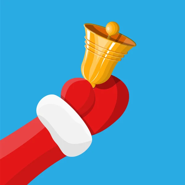 Campana de oro en mano de santa claus . — Vector de stock