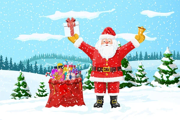 Boże Narodzenie tła. Święty Mikołaj z torba na prezenty — Wektor stockowy