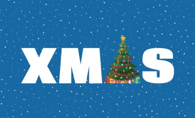 Noel ağacı dekore edilmiş ve xmas word