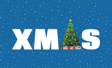 Noel ağacı dekore edilmiş ve xmas word