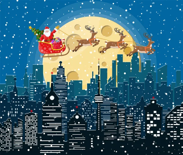Santa Claus Rides traîneau à rennes — Image vectorielle