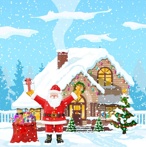 Рождественский фон Санта-Клаус с подарками — стоковый вектор