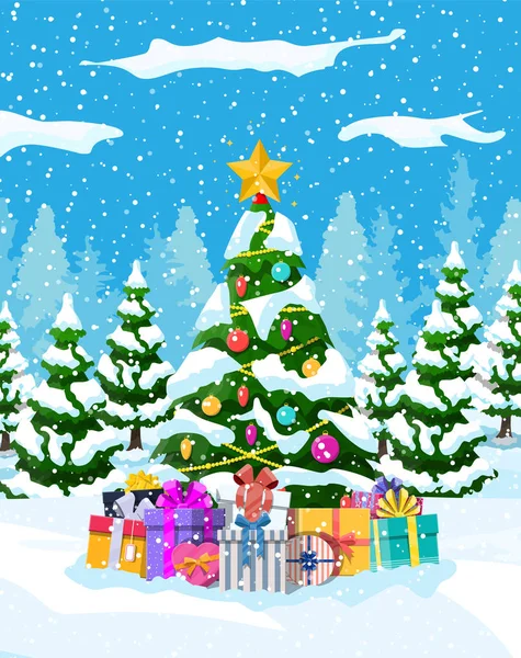 Karácsonyi háttér, erdő — Stock Vector