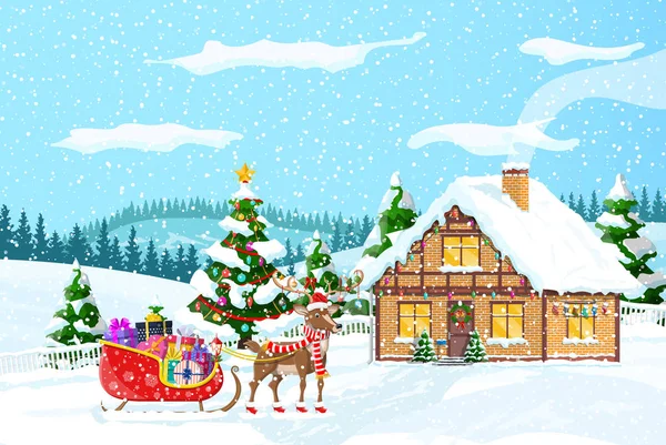 Casa suburbana cubierta de nieve. — Vector de stock