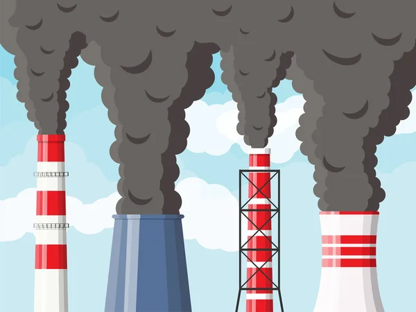 Fumar tubos de fábrica contra céu claro com nuvem —  Vetores de Stock