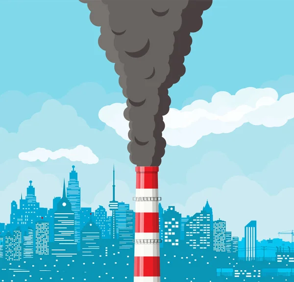 Roken fabriek pijp tegen stadsgezicht heldere hemel. — Stockvector