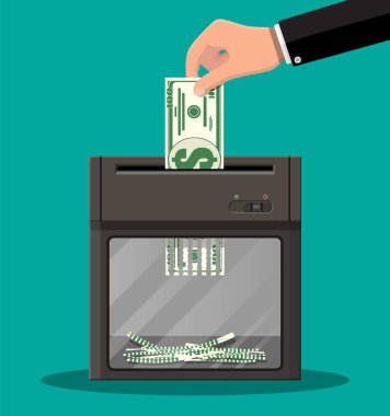 Doları banknot kağıt öğütücü makinenin içinde koyarak el