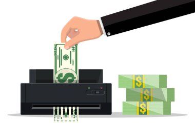 Doları banknot kağıt öğütücü makinenin içinde koyarak el