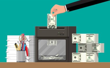 Doları banknot kağıt öğütücü makinenin içinde koyarak el