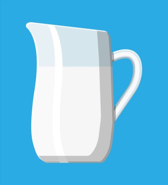 Mavi izole süt ile seramik sürahi.