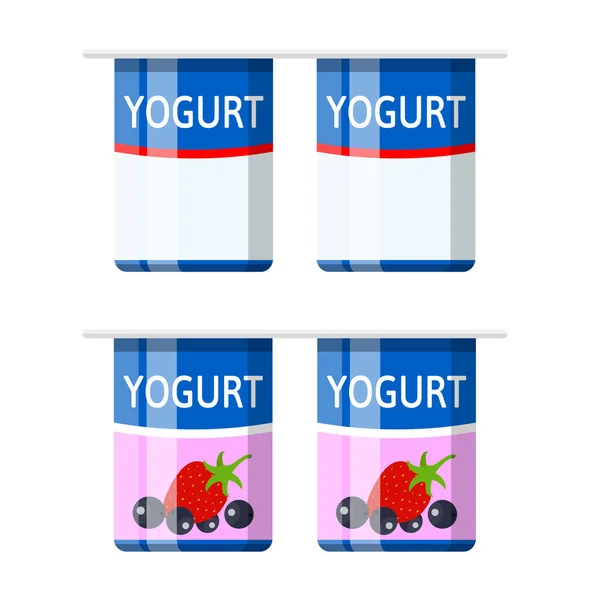 Envase de plástico con yogur . — Vector de stock