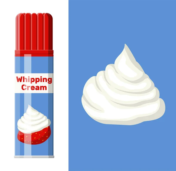 Whipped cream in aerosol can isolated on white. — Stock Vector